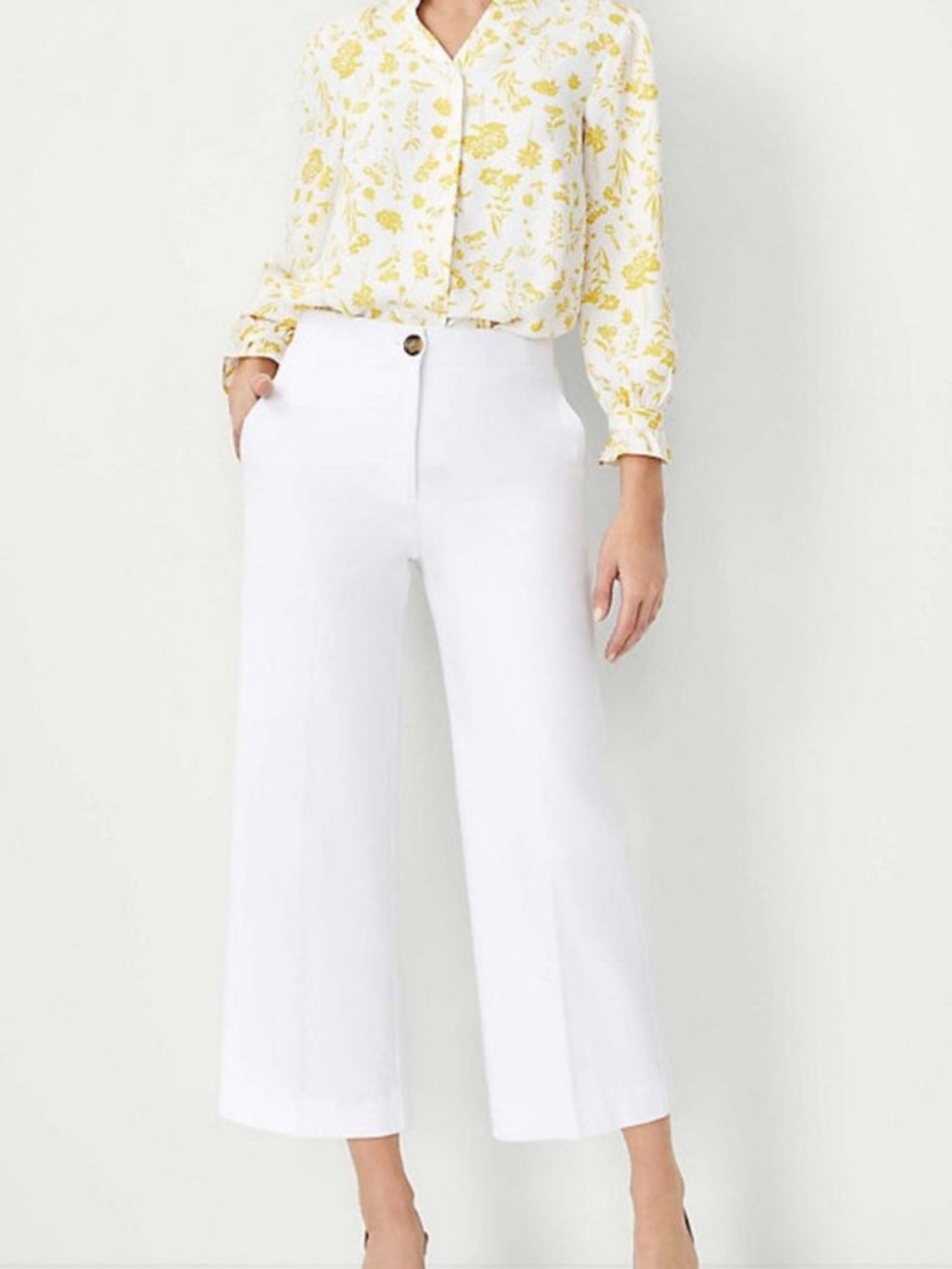 Ann Taylor White Ivory Wide Leg Cropped Cotton Blend Pants Size 2 Petite - Picture 13 of 13